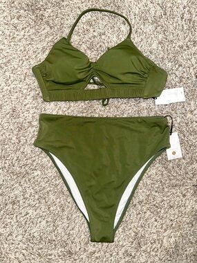 Shade & Shore Olive Green High-Waist Bikini Set NWT